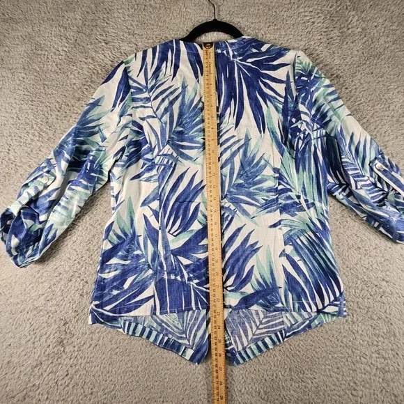 Chicos Cardigan Womens 1/M Hawaiian 100% Linen Tropical Floral Paradise Cardigan - Picture 9 of 13